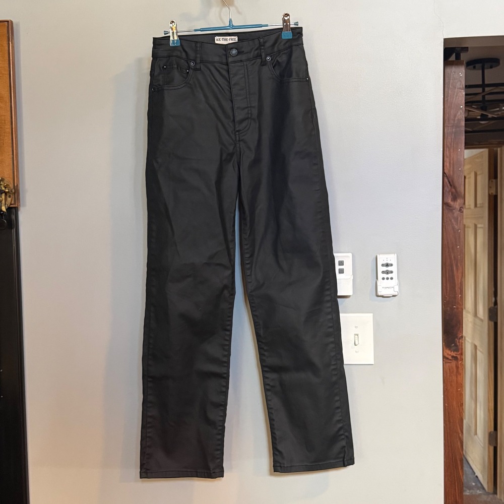 We The Free Free People Black Coated Straight Leg Button Fly Jeans Size 28‎